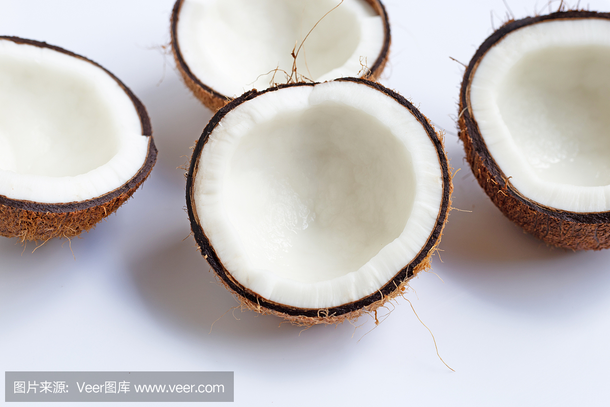 成熟的椰子。俯視圖熱帶水果。